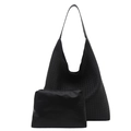 Classic black woven tote bag with matching inner pouch for daily office commute - 2-Piece Set (Large Bag + Small Bag) / Black