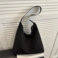 Large black suede hobo shoulder bag with minimalist design for chic commuting and daily use - Black