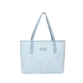 Bolso tote azul claro minimalista con bordados ondulados y correas largas de hombro - Azul