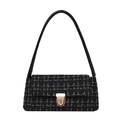 Borsa a tracolla classica in tweed nero con chiusura dorata e cinturino in pelle - Nero