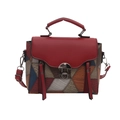 Bolso de mano minimalista tipo patchwork con múltiples texturas de cuero y asa - Rojo