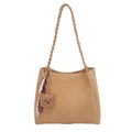 Chique camel imitatienubuck shopper met geweven riemen en een schattige beer - Met Ornament / Khaki