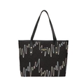 Bolso tote negro con bordado de ondas coloridas y asas de cuero con remaches dorados - Negro