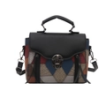 Bolso bandolera retro de patchwork multitetura con hebilla metálica y correa desmontable - Negro