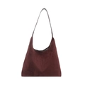Large burgundy suede tote bag with brown leather shoulder straps on white background - Brown