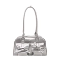 Y2K silver metallic shoulder bag with bow accents and dual front pockets - Silver