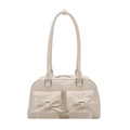 Creamy white shoulder bag with bow-adorned front pockets and silver hardware - White
