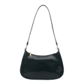 Bolso baguette de charol negro brillante con cremallera de metal dorado y correa - Negro