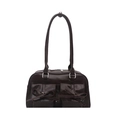 Dark brown PU shoulder bag with decorative bows and front pockets in a minimalist style - Brown