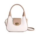 Borsa a tracolla bianca intrecciata con patta in pelle kaki e chiusura dorata - Bianco