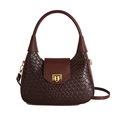 Borsa a tracolla in pelle intrecciata marrone stile giapponese con fibbia dorata - Marrone