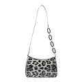 Chic leopard print faux leather baguette bag with chain strap and gold zipper closure - Gray