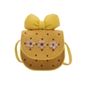 Mini borsa gialla a tracolla con pois scuri, accenti floreali e grande fiocco decorativo - Giallo