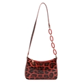 Glossy leopard print underarm bag with bold red acrylic chain and golden hardware - Red