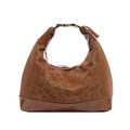 Sac à main léopard tendance avec finitions en cuir brillant et boucle dorée - Marron
