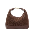 Sac bandoulière rétro français à motif léopard marron avec boucle dorée et fini mat - Marron