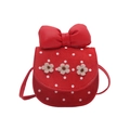 Sac bandoulière rouge à pois pour filles avec grand nœud et fleurs en feutrine - Rouge