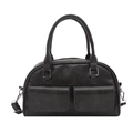 Borsa Boston minimalista in pelle PU nera con tasche anteriori e fibbie in metallo argento - Nero