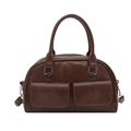 Borsa bowling vintage in pelle marrone con due tasche frontali e manici tondi - Marrone