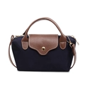 Navy blue nylon mini crossbody bag with brown leather trim and gold metal hardware - Blue