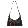 Vintage dark brown oil leather shoulder bag with adjustable strap and cute calf pendant - Brown