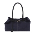 Retro denim blue underarm bag with black leather straps and golden buckles for casual use - Dark Blue