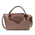 Classic small crossbody bag in khaki nylon with brown leather handles and gold buckle - Khaki