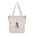 Bolso tote minimalista de lona blanco roto con bolsillo frontal e ilustración anime - Blanco
