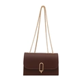 Minimalist dark brown leather square crossbody bag with elegant gold metal buckle closure - Brown