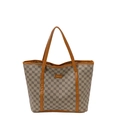 Borsa tote kaki con motivi geometrici e manici in pelle marrone in stile vintage - Cachi