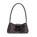 Vintage-Schultertasche mit Leopardenmuster, schwarzer Lackschleife und gebogenem Boden - Schwarz