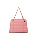 Borsa a catena in pelle trapuntata rosa con motivo a quadri e dettagli dorati - Rosa