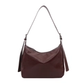 Minimalist burgundy faux leather hobo shoulder bag with adjustable strap and silver zipper - Red