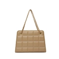 Borsa a tracolla trapuntata beige in ecopelle con catena dorata e occhielli metallici - Kaki