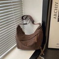 Grande borsa hobo leopardata in pelle scamosciata con dettagli di lacci intrecciati - Marrone
