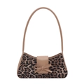 Modische Schultertasche mit Leopardenmuster, brauner Klappe und eleganter Schleife - Khaki