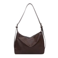 Minimalist vintage dark brown hobo shoulder bag in soft PU leather with silver hardware - Brown
