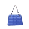 Borsa a tracolla in pelle trapuntata blu con catena dorata e motivo a quadri - Blu