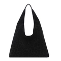 Grande borsa hobo nera con discreta trama leopardata in tessuto strutturato - Nero