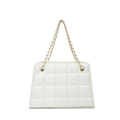 White checkered crossbody bag with gold chain strap and quilted texture detail - White