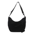 Chic black leopard print hobo bag with adjustable strap and crescent shape design - Black