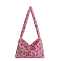 Plüschige Schultertasche in Rosa mit Leoparden-Herz-Muster und weichem Umhängeriemen - Rosa