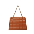 Caramel brown quilted leather crossbody bag with elegant gold-tone chain strap - Yellow Brown