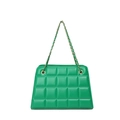 Emerald green quilted crossbody bag with gold chain strap and lattice pattern design - Green