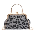 Sac à main vintage imprimé léopard en fausse fourrure avec fermoir baiser doré - Gris