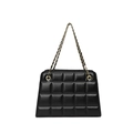 Classic black quilted crossbody bag with gold chain strap and stylish lattice texture - Black
