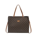 Borsa tote a scacchi marrone con manici in pelle e tracolla in stile retrò e minimalista - Marrone