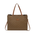 Grande borsa tote vintage marrone con stampa monogramma e doppi manici da donna - Marrone