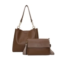 Ensemble cabas en cuir marron avec chaîne en métal et bandoulière large ethnique - Marron