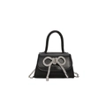 Mini sac à main en cuir noir pour femme avec nœud en strass et bandoulière chaîne - Noir